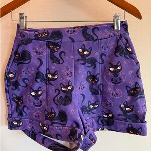 Blackmilk Purple Cat Print Shorts black cats rule small
